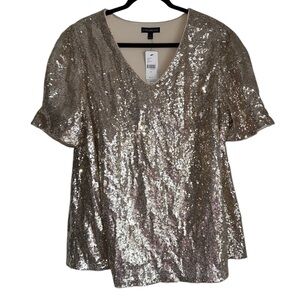 NWT Lane bryant gold sequin top blouse short sleeve size‎ 16